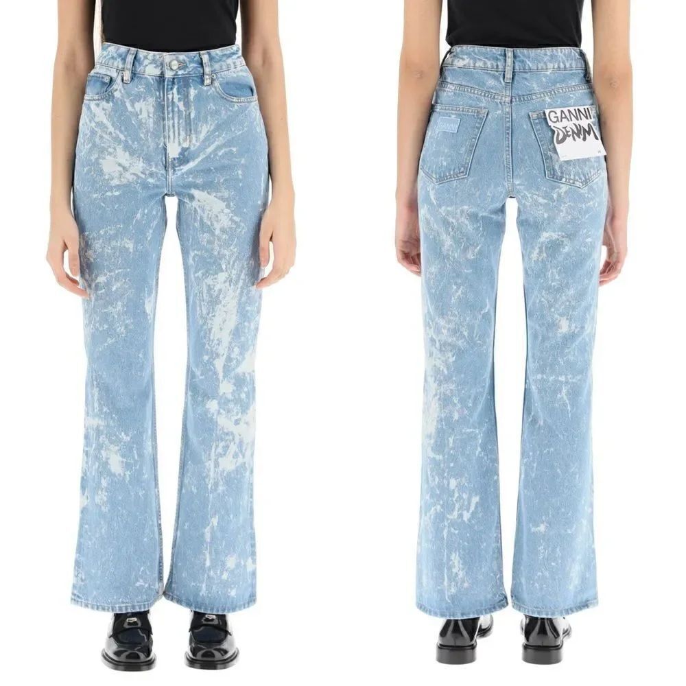 Ganni Betzy Blue Jeans Bleached Wide Leg High Waist Flare Size 24